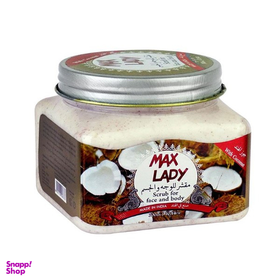 اسکراب لایه بردار پوست مکس لیدی (Max lady) حاوی عصاره نارگیل حجم 300 میلی‌لیتر
