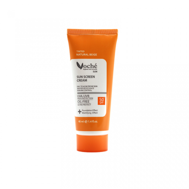 کرم ضد آفتاب رنگی وچه (Voche) رنگ بژ طبیعی با SPF50 مناسب برای پوست چرب حجم 40 میلی لیتر