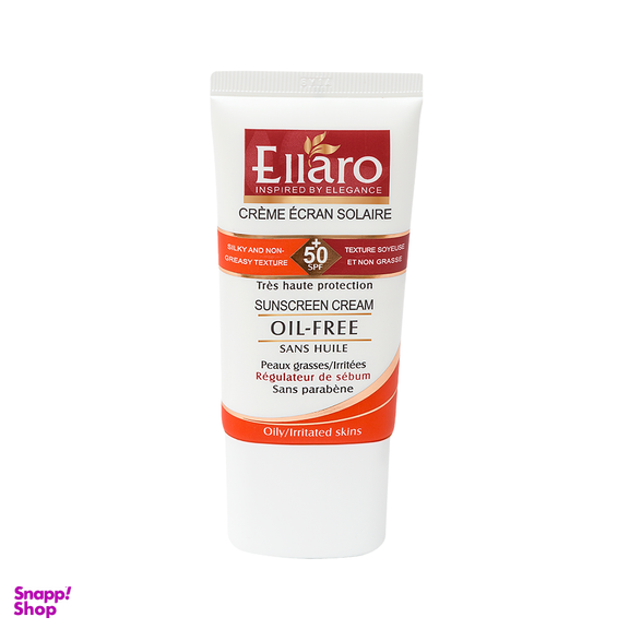 کرم ضد آفتاب فاقد چربی و پارابن الارو (Ellaro) با +SPF50 بی رنگ حجم 40 میلی‌لیتر