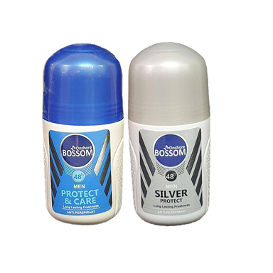 رول ضد تعریق مردانه انشور بوسوم (Onshore bossom) مدل Silver و Protect و care حجم 75 میلی‌لیتر بسته 2 عددی