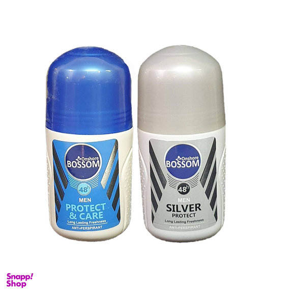 رول ضد تعریق مردانه انشور بوسوم (Onshore bossom) مدل Silver و Protect و care حجم 75 میلی‌لیتر بسته 2 عددی