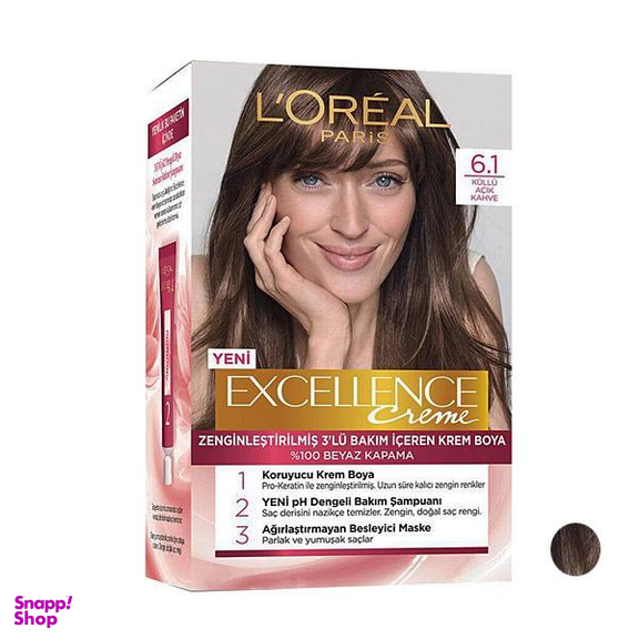 کیت رنگ مو لورآل (Loreal) مدل Excellence شماره 6.1 رنگ قهوه ای حجم 48 میلی لیتر