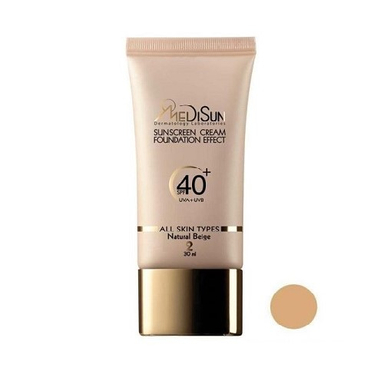 کرم پودر حاوی ضد آفتاب SPF40 بژ طبیعی فاقد چربی مدیسان (Medisun) بژ طبیعی