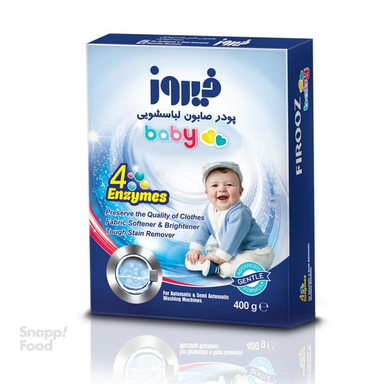 پودر صابون لباسشویی فیروز (Firooz) مدل 4 آنزیم وزن 400 گرم