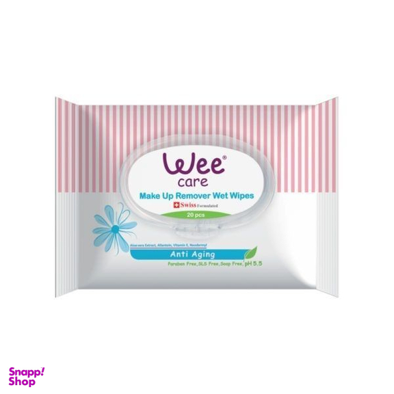 دستمال مرطوب پاک کننده آرایش وی کر (Wee Care) مدل ضد پیری بسته 20 عددی
