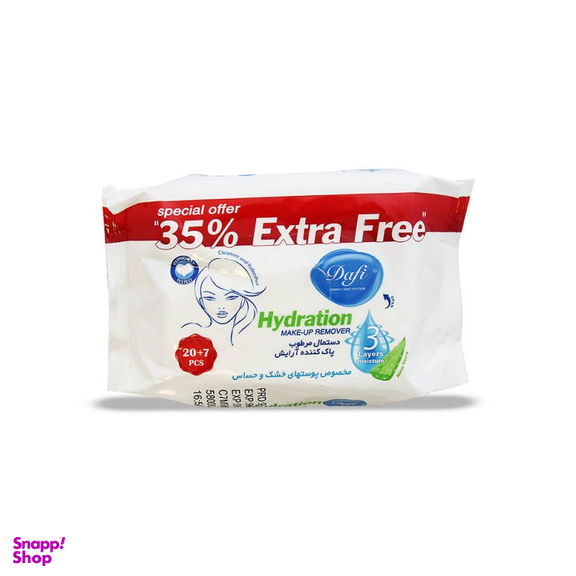 دستمال مرطوب آرایش دافی (Dafi) حاوی آلویه ورا بسته 27 عددی