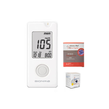 دستگاه تست قند خون بایونیم (Bionime) مدل GM110 به همراه یک بسته نوار تست و یک بسته سوزن