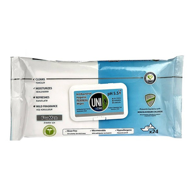 دستمال مرطوب آقایان یونی مد مدل Antibacterial Hygienic Perineal بسته 24 عددی