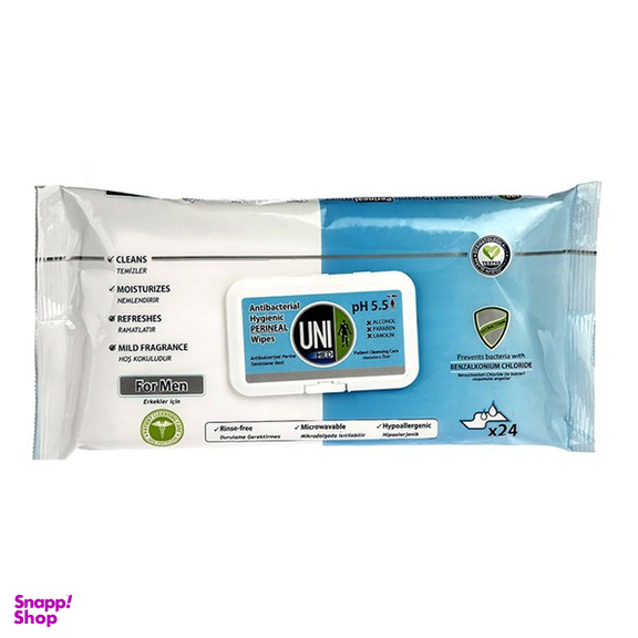دستمال مرطوب آقایان یونی مد مدل Antibacterial Hygienic Perineal بسته 24 عددی