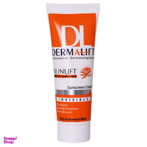 کرم ضد آفتاب اس پی اف 50 درمالیفت (Dermalift) مناسب پوست خشک بدون رنگ وزن 40 گرم