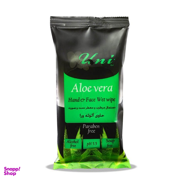 دستمال مرطوب جیبی دست و صورت یونی لد (Uni Led) مدل آلویه ورا بسته 12 عددی