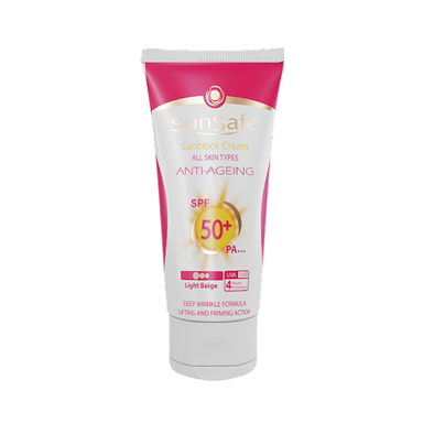 کرم ضد آفتاب ضد چروک +SPF50 سان سیف مدل بژ روشن وزن 50 گرم