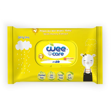 دستمال مرطوب کودک پاکتی درب دار وی کر (Wee Care) حاوی روغن آرگان بسته 72 عددی