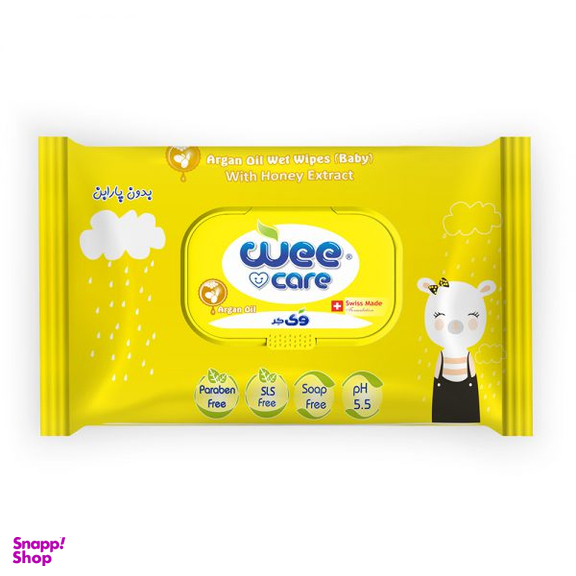 دستمال مرطوب کودک پاکتی درب دار وی کر (Wee Care) حاوی روغن آرگان بسته 72 عددی