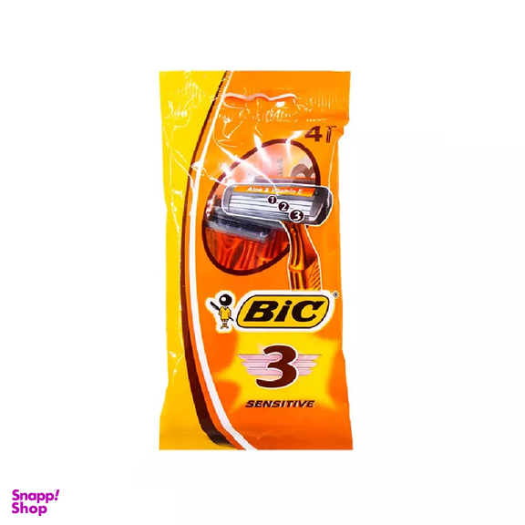 تیغ بیک (Bic) مدل سه لبه مناسب پوست حساس بسته 4 عددی