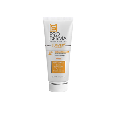 ضد آفتاب spf 40 پرودرما (Proderma) مخصوص پوست حساس رنگ بژ طبیعی حجم 40 میلی لیتر