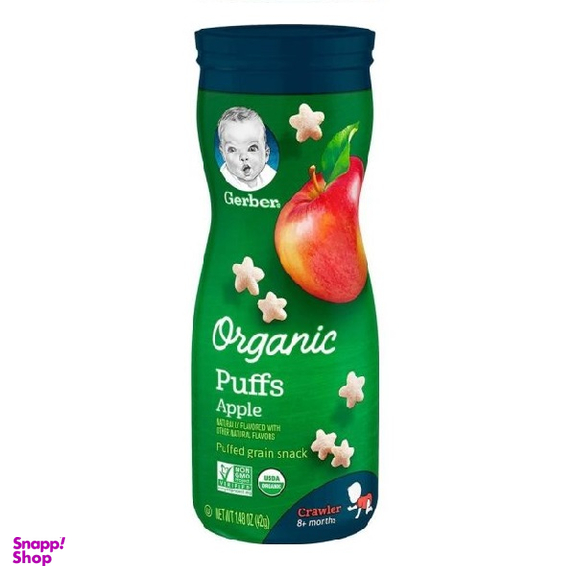 پاف اسنکی ارگانیک گربر (Gerber) با طعم سیب +8 وزن 42گرم