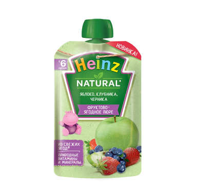 پوره ساندیسی هاینز (Heinz) با طعم سیب و توت فرنگی و بلوبری +6 وزن 90 گرم