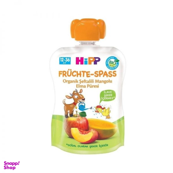 پوره ساندیسی هیپ (Hipp) با طعم سیب و هلو و انبه +12 وزن 90 گرم