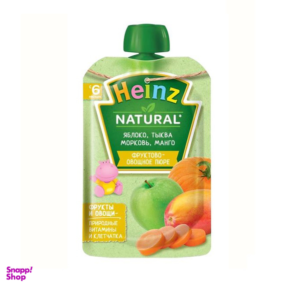 پوره ساندیسی هاینز (Heinz) با طعم سیب و انبه و هویج و کدو حلوایی +6 وزن 90 گرم