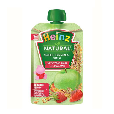 پوره ساندیسی هاینز (Heinz) با طعم سیب و توت فرنگی و غلات +6 وزن 90 گرم