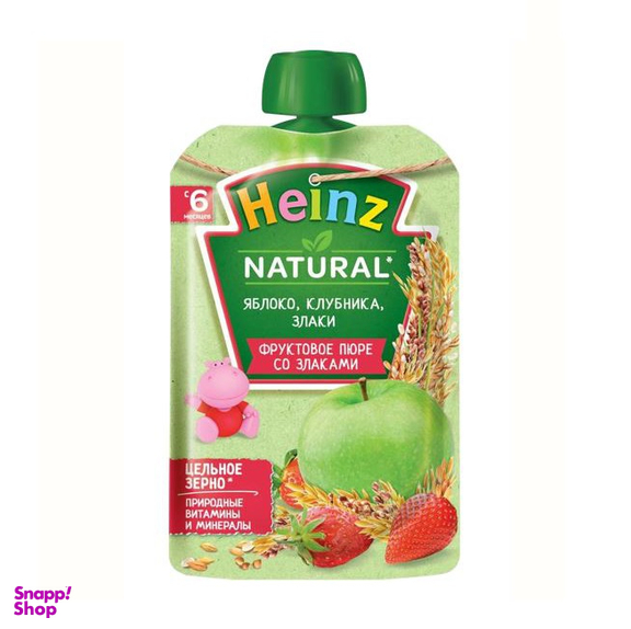 پوره ساندیسی هاینز (Heinz) با طعم سیب و توت فرنگی و غلات +6 وزن 90 گرم