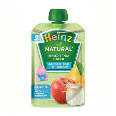 پوره ساندیسی هاینز (Heinz) با طعم سیب و گلابی و خامه +6 وزن 90 گرم