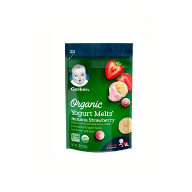 پاف اسنکی ارگانیک گربر (Gerber) با طعم ماست و موز و توت فرنگی +8 وزن 28گرم