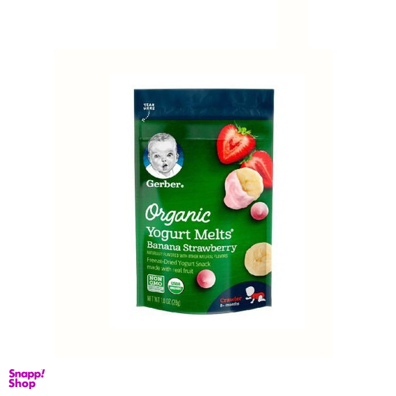 پاف اسنکی ارگانیک گربر (Gerber) با طعم ماست و موز و توت فرنگی +8 وزن 28گرم