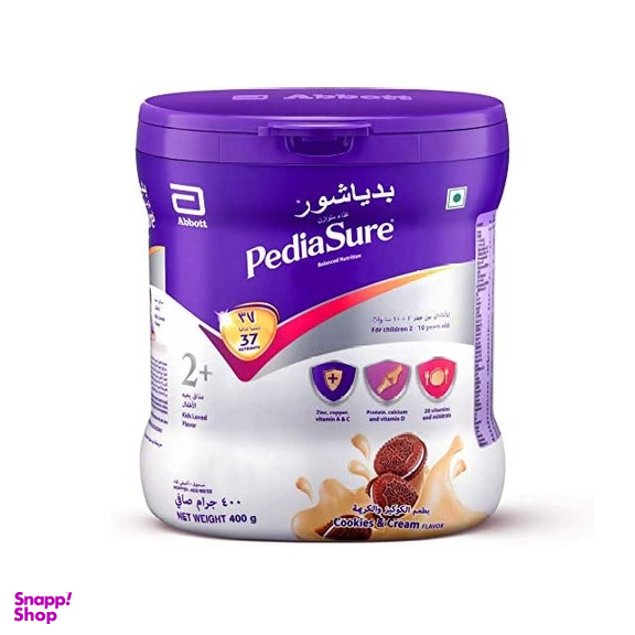 شیر تقویتی پدیاشور (Pediasure) با طعم کوکی و کرم مناسب 2 تا 10سال حجم 400 میلی لیتر