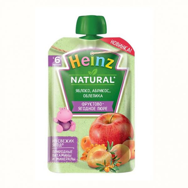 پوره ساندیسی هاینز (Heinz) با طعم سیب و زردآلو و خولان دریا +6 وزن 90 گرم