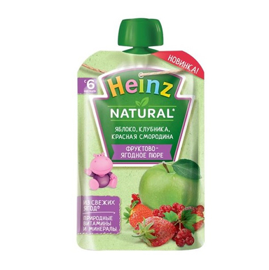 پوره ساندیسی هاینز (Heinz) با طعم سیب و توت فرنگی و بری +6 وزن 90 گرم