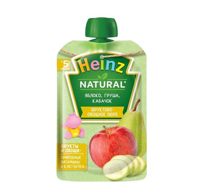 پوره ساندیسی هاینز (Heinz) با طعم سیب ، گلابی و کدو +5 وزن 90 گرم