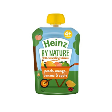 پوره ساندیسی هاینز (Heinz) با طعم هلو و انبه و موز و سیب +4 وزن 100گرم