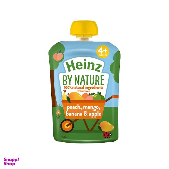 پوره ساندیسی هاینز (Heinz) با طعم هلو و انبه و موز و سیب +4 وزن 100گرم