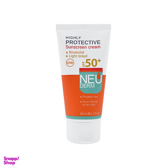 کرم ضدآفتاب نیودرم (Neuderm) با spf 50 مناسب انواع پوست رنگ بژ روشن حجم 50 میلی لیتر