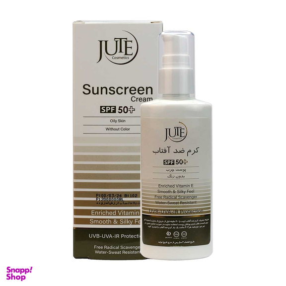 ضد آفتاب پمپی بی رنگ ژوت (Jute) با SPF50 مناسب پوست چرب حجم 100 میلی لیتر