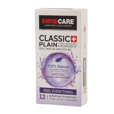 کاندوم سوییس کر (Swiss Care) مدل Classic Plain بسته 12 عددی