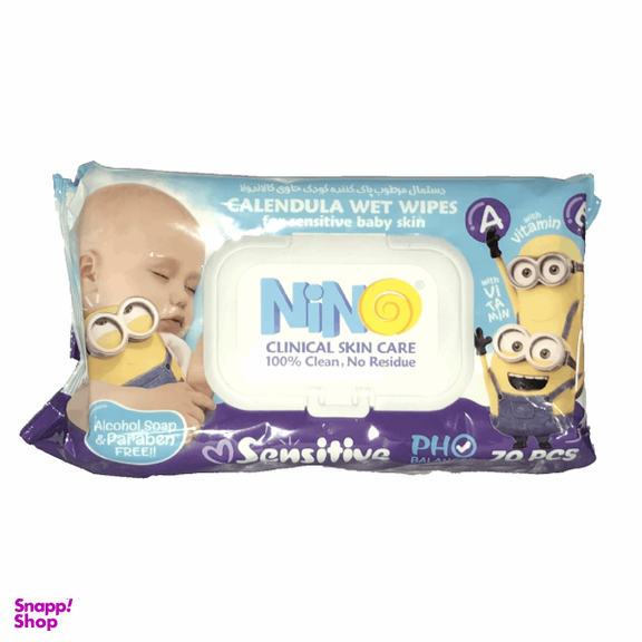 دستمال مرطوب نینو (Nino) مدل Calendula مناسب پوست حساس بسته 70 عددی