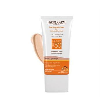 کرم ضد آفتاب اس پی اف-50 هیدرودرم (Hydroderm) فاقد چربی بژ صدفی بسته 1 عددی وزن 40 گرم
