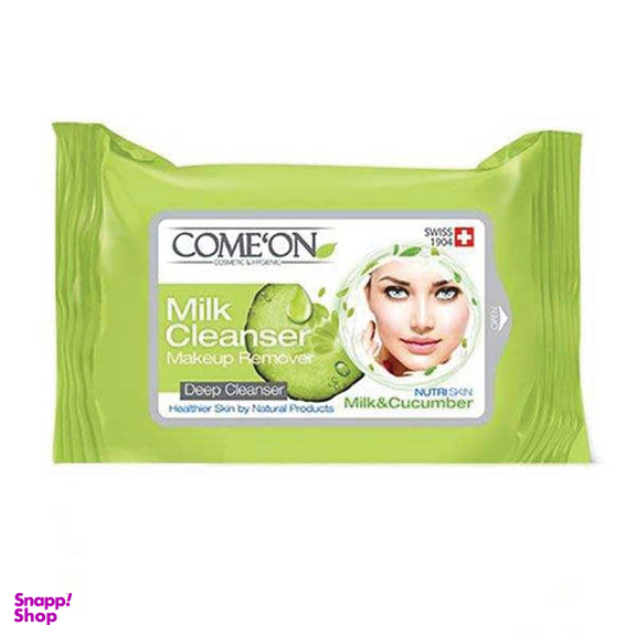 دستمال مرطوب شیر پاک کن کامان (Comeon) مدل Milk & Cucu بسته 20 عددی