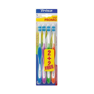 مسواک تریزا (Trisa) سری Super Promo مدل Focus Pro Clean با برس نرم بسته 4 عددی