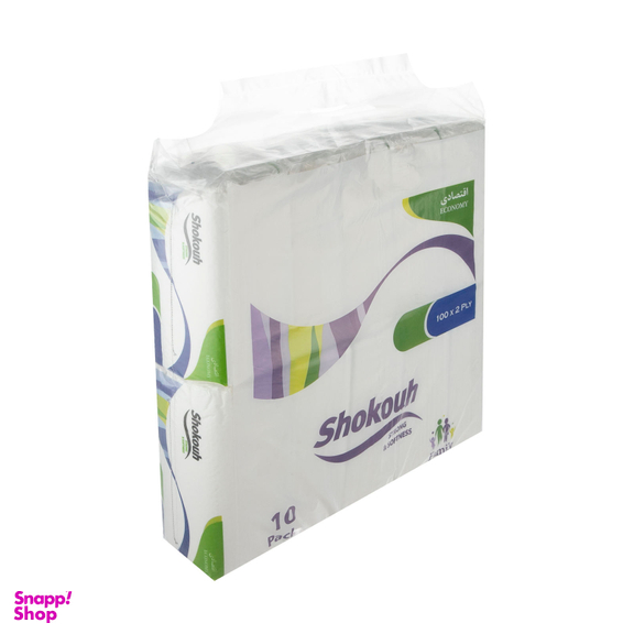 دستمال کاغذی شکوه (Shokouh) مدل strong & softness فلکسی 100برگ بسته 10 عددی