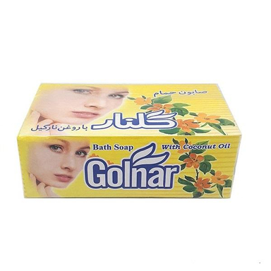 صابون حمام زرد گلنار (Golnar) طرح چهره وزن 130 گرم بسته 6 عددی