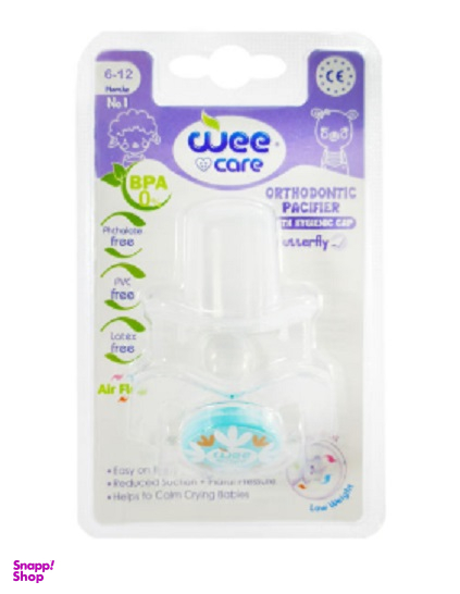 پستانک ارتودنسی سفید چاپدار وی کر (wee care) مدل دربدار پروانه ای کد P125 سایز2