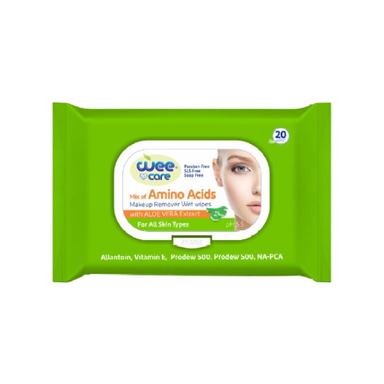 دستمال مرطوب آرایش پاک کن وی کر (Wee Care) حاوی آمینواسید بسته 20 عددی