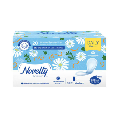 پد بهداشتی روزانه ناولتی (Novelty) با عصاره بابونه نازک متوسط سایز1 بسته 20 عددی