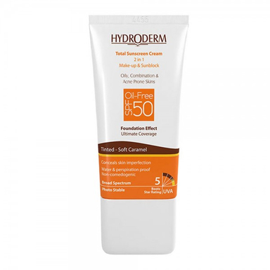 ضدآفتاب فاقد چربی باپوشش کرم پودری هیدرودرم (Hydroderm) با spf50 رنگ کاراملی حجم 40 میلی لیتر
