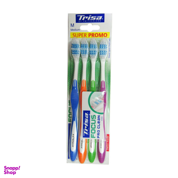 مسواک تریزا (Trisa) مدل Focus Pro Clean با برس متوسط بسته 4 عددی