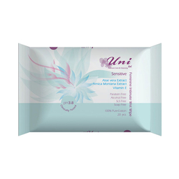 دستمال مرطوب و معطر پاک کننده بانوان یونی لد (Uni Led) مناسب پوست حساس بسته 20 برگی